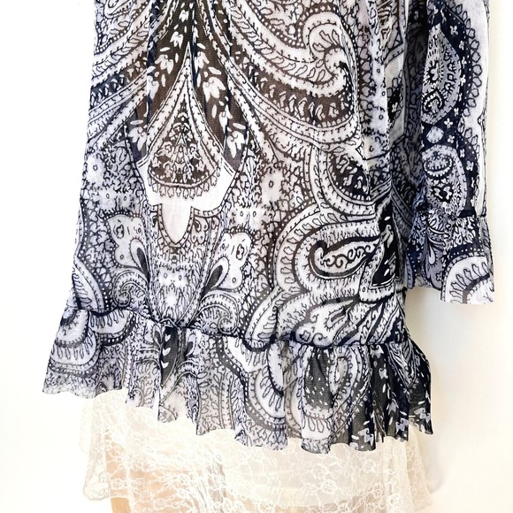 Y2K Womens M Sheer Paisley Mesh Ruffle Blouse Whimsical Fairy Grunge Festival - Picture 10 of 12
